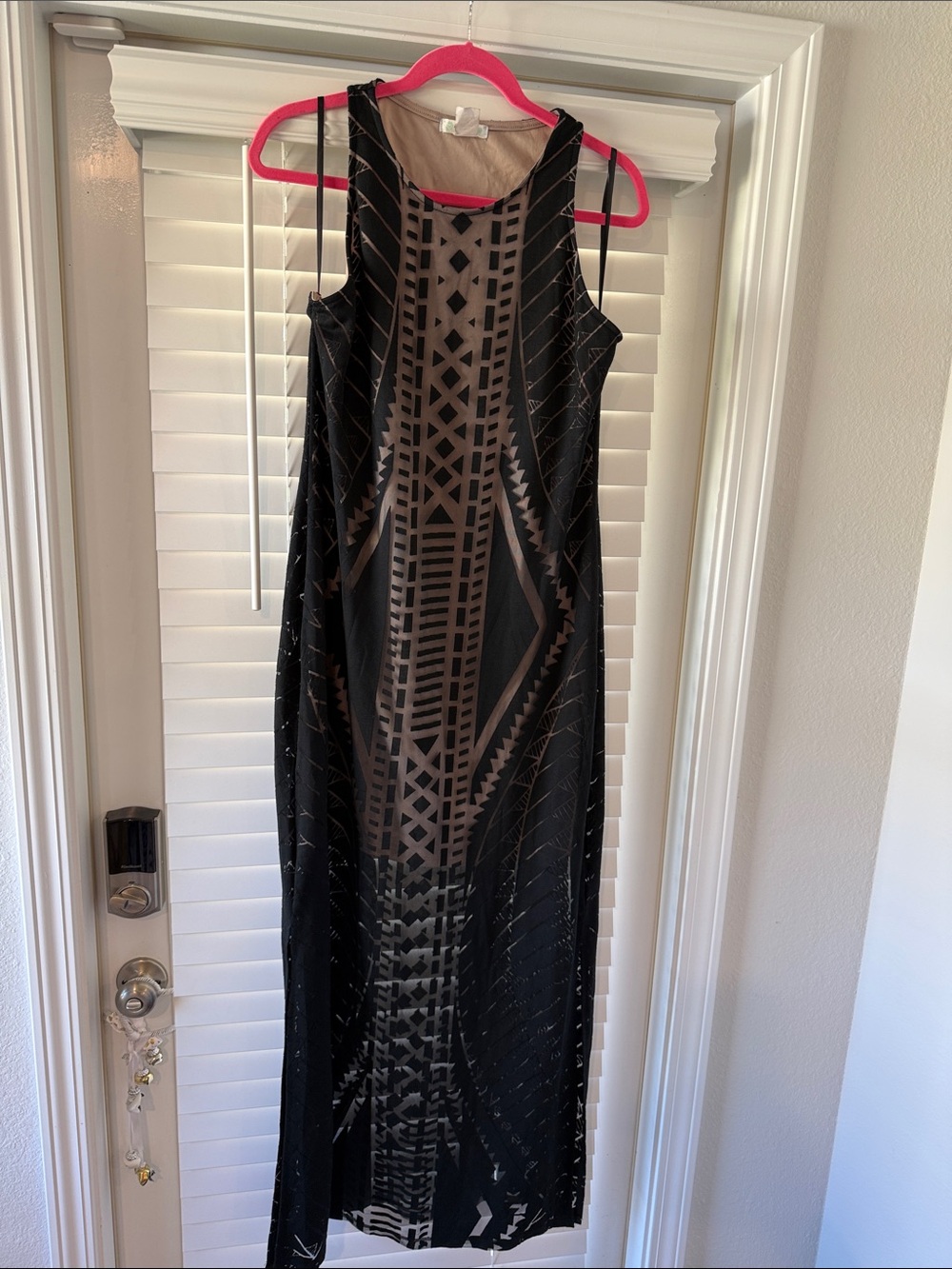 love, Fire Black Maxi Dress with Nude Geometric Panels